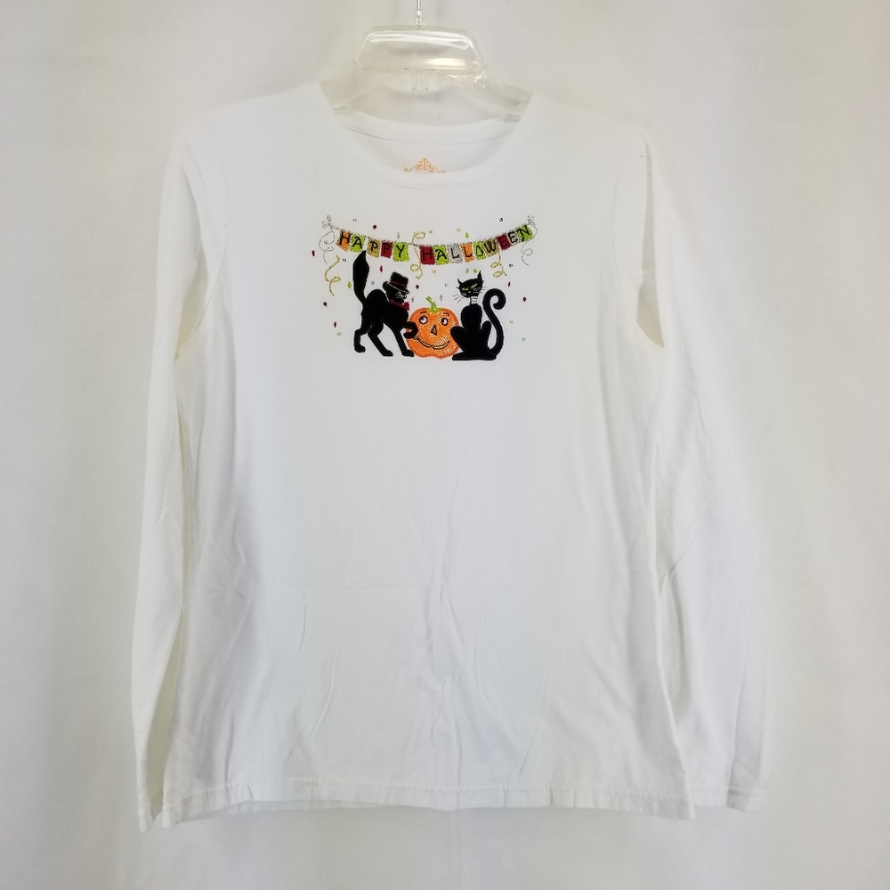 WOMEN'S HAPPY HALLOWEEN LONG-SLEEVE WHITE T-SHIRT